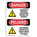 Signmission Safety Sign, OSHA Danger, 10" Height, Rigid Plastic, Hazardous Material Check MSDS Spanish OS-DS-P-710-VS-1659